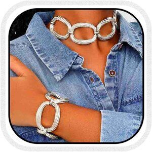 Chunky Gold Choker Necklace Set Alloy Steel for Women Punk Cuban Chain Jewelry